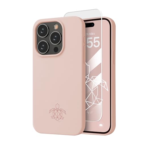 turtleandcase Silikonhülle für iPhone 15 Pro (Max 6,7") - Liquid Silicone Case - Kostenloses Panzerglas - Hochwertiges Silikon - Mikrofaserfutter Rundumschutz Schutzcase (Sand Pink) von turtleandcase