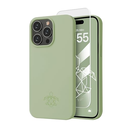 turtleandcase Silikonhülle für iPhone 15 Pro Max (6,7") - Liquid Silicone Case - Kostenloses Panzerglas - Hochwertiges Silikon - Mikrofaserfutter Rundumschutz Schutzcase (Matcha Grün) von turtleandcase