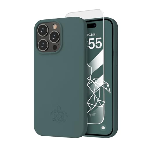 turtleandcase Silikonhülle für iPhone 15 Pro Max (6,7") - Liquid Silicone Case - Kostenloses Panzerglas - Hochwertiges Silikon - Mikrofaserfutter Rundumschutz Schutzcase (Piniengrün) von turtleandcase