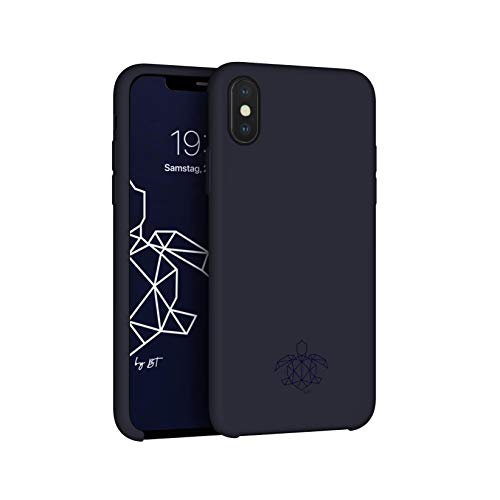 turtleandcase Silikonhülle für iPhone X (5,8") - Liquid Silicone Case - Kostenloses Panzerglas - Hochwertiges Silikon Schutz - Kratzfestes Mikrofaserfutter Schutzcase (Mitternachtsblau) von turtleandcase