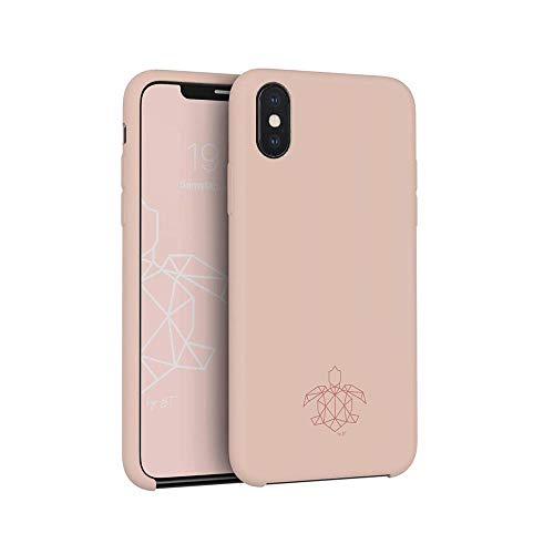 turtleandcase Silikonhülle für iPhone X (5,8") - Liquid Silicone Case - Kostenloses Panzerglas - Hochwertiges Silikon Schutz - Kratzfestes Mikrofaserfutter Schutzcase (Sand Pink) von turtleandcase