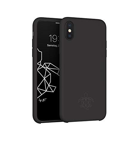 turtleandcase Silikonhülle für iPhone X (5,8") - Liquid Silicone Case - Kostenloses Panzerglas - Hochwertiges Silikon Schutz - Kratzfestes Mikrofaserfutter Schutzcase (Schwarz) von turtleandcase