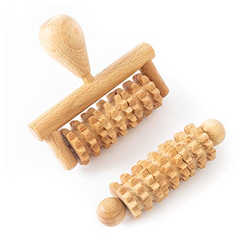 Tuuli Accessories Gesichtsmassager Gesicht Facial Massage Massagegerät Kopf Massageroller Roller mit Griff Maderotherapie Dermaroller Set aus Holz von tuuli