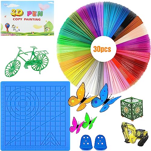 3D Stift Filament 1,75 mm PLA 30 Farben, Jede Farbe 5M, mit 3D Druck Silikon Schablonenmatte 7.1*7.1 Inch, 3D-Druckheft Kopierbrett und 2 Fingerschutz, 3D Stift Zubehör Filament für 3D Drucker Stift von twirush