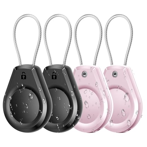 Wasserdichte AirTag-Halterung – (4 Stück) Airtag-Lock-Schlüsselanhänger mit Drahtkabel, kompatibel mit Apple AirTags, ultra-langlebige Anti-Verlust-Schutzhülle für Gepäck, Schlüssel, Rucksack, Schwarz von typecase