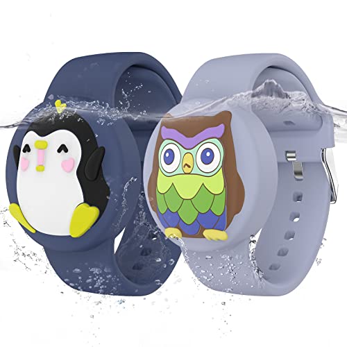Wasserdichte Airtag-Armbänder für Kinder (2 Stück) – weiches Silikon-verstecktes Airtag-Armband – leichter GPS-Tracker-Halter, kompatibel mit Apple Airtag Watch Band für Kinder (Eule und Pinguin) von typecase