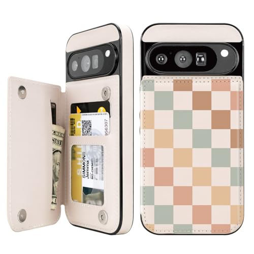 uCOLOR Kompatibel mit Google Pixel 9/9 Pro, Brieftaschen-Schutzhülle mit Kartenschlitz, Folio-Klapphülle aus PU-Leder für Damen und Mädchen, Pastellkaro von uCOLOR