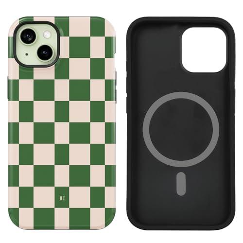 uCOLOR Kompatibel mit iPhone 15 Plus Hülle [2,4 m Falltest], kompatibel mit MagSafe – schützende, luxuriöse Schachbrett-Karo-Hülle, 17 cm (6,7 Zoll), Grün kariert von uCOLOR