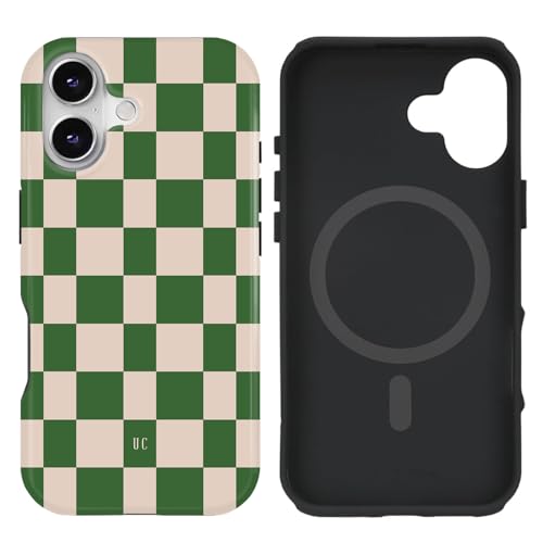 uCOLOR Kompatibel mit iPhone 16 Hülle [2,4 m Falltest], kompatibel mit MagSafe – schützende Luxus-Designer-Schutzhüllen der Mag-Serie 15,5 cm (6,1 Zoll), Grün kariert) von uCOLOR