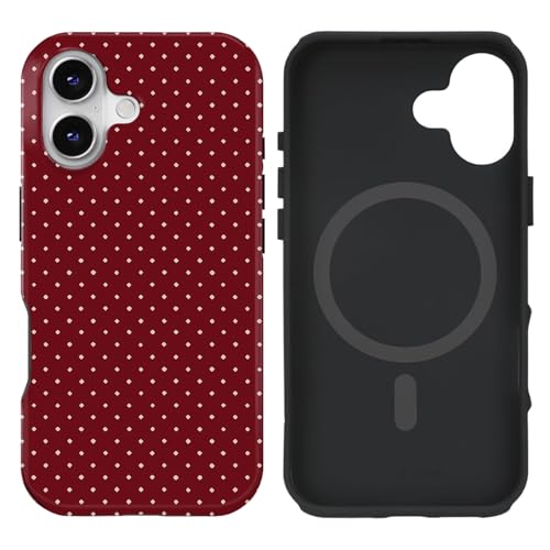 uCOLOR Kompatibel mit iPhone 16 Hülle [2,4 m Falltest], kompatibel mit MagSafe – schützende luxuriöse Designer-Schutzhüllen der Mag-Serie (Rot gepunktet, 16) von uCOLOR