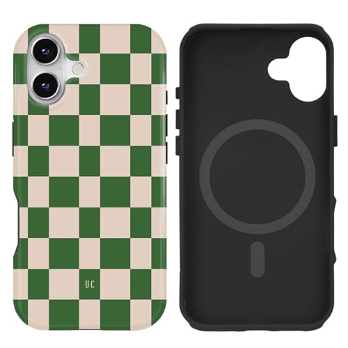 uCOLOR Kompatibel mit iPhone 16 Plus Hülle [2,4 m Falltest], kompatibel mit MagSafe – schützende Luxus-Designer-Schutzhüllen der Mag-Serie 17 cm (6,7 Zoll), Grün kariert von uCOLOR