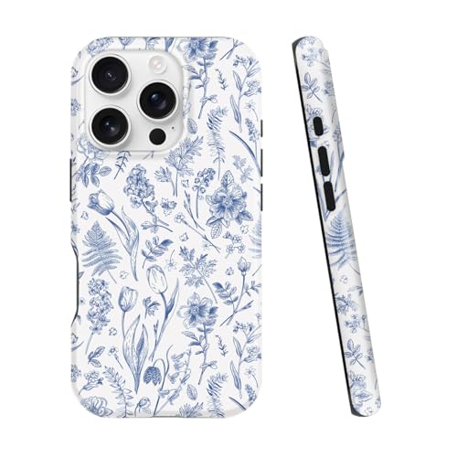 uCOLOR Kompatibel mit iPhone 16 Pro 16 cm (6,3 Zoll) Hülle, [2,4 m Falltest], stoßfestes Design, schützende, schlanke, stilvolle TPU-Schutzhülle (blaue Toile Flowers) (16 Pro) von uCOLOR