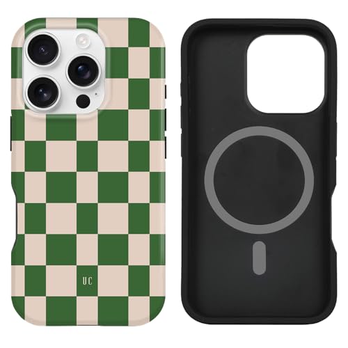 uCOLOR Kompatibel mit iPhone 16 Pro Hülle [2,4 m Falltest], kompatibel mit MagSafe – schützende Luxus-Designer-Schutzhüllen der Mag-Serie 16 cm (6,3 Zoll), Grün kariert, iPhone 16 Pro von uCOLOR