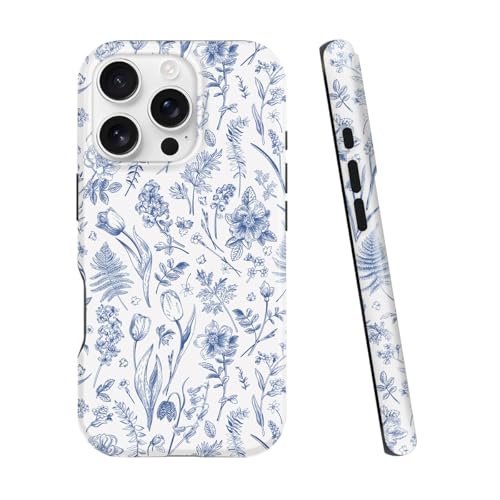 uCOLOR Kompatibel mit iPhone 16 Pro Max 17,5 cm (6,9 Zoll) Hülle, [2,4 m Falltest], stoßfestes Design, schützende, schlanke, stilvolle TPU-Schutzhülle (blaue Toile Flowers) (16PM) von uCOLOR