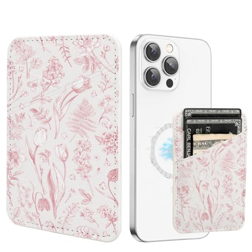 uCOLOR Magnetischer Kartenhalter, kompatibel mit MagSafe für iPhone 15/14/13/12 Pro Max Serie, magnetische Handy-Brieftasche für die Rückseite des Telefons mit 2 Kartenfächern (Nude Flowers) von uCOLOR