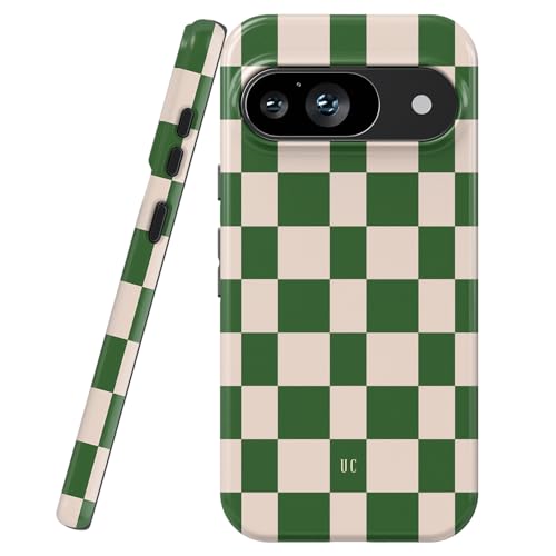 uCOLOR Schutzhülle für Google Pixel 9 und Google Pixel 9 Pro, stoßfestes Design, schlank, stilvoll, TPU, langlebig, rutschfest, präzise Aussparungen für Kamera (grün kariert) von uCOLOR