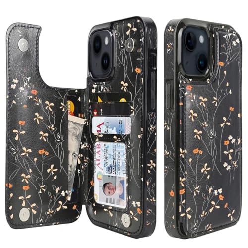 uCOLOR Schutzhülle für iPhone 14 / 15 Plus, 17 cm (6,7 Zoll), mit Kartenfächern, Folio-Klapphülle, PU-Leder, Ständer, Magnetverschluss und RFID-blockierende Hülle (Wildblumen) von uCOLOR