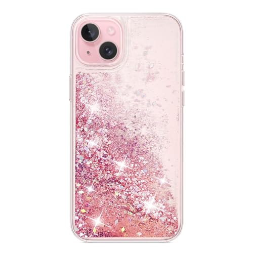 uCOLOR Schutzhülle für iPhone 15 Plus 17 cm (6,7 Zoll), Wasserfall, funkelnder Treibsand, dünn, flüssig, Hart-PC mit weichem TPU-Stoßfänger, kristallklar, 17 cm (6,7 Zoll), Rosa von uCOLOR