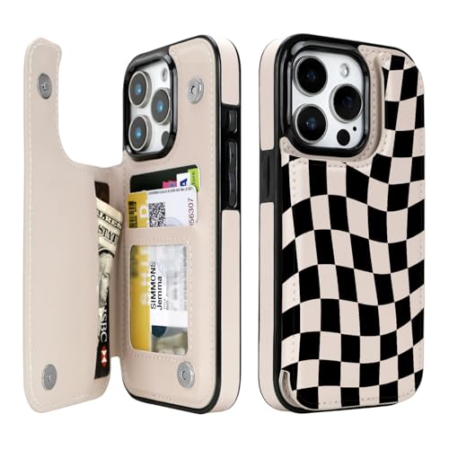 uCOLOR Schutzhülle für iPhone 15 Pro, 15,5 cm (6,1 Zoll), Brieftaschenformat, mit Kartenschlitz, PU-Leder, Ständer, doppelter Magnetverschluss und RFID-blockierendes Design, (Dune Mirage Checkered) von uCOLOR