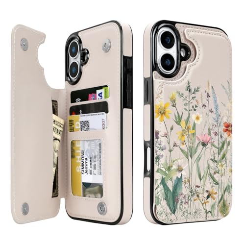 uCOLOR Schutzhülle für iPhone 16 Plus, Brieftaschen-Schutzhülle mit Kartenhalter, PU-Leder, RFID-blockierend, für Damen und Herren, Design (Wüstenblume) von uCOLOR
