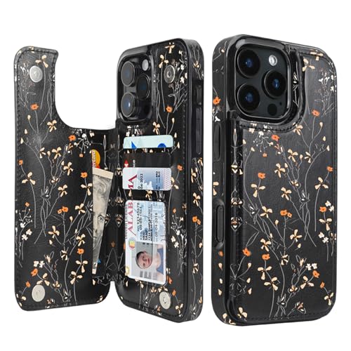 uCOLOR Schutzhülle für iPhone 16 Pro Max mit Kartenfächern, Folio-Klapphülle aus PU-Leder, Ständer, doppelter Magnetverschluss und RFID-blockierendes Design, 17,5 cm (6,9 Zoll), Wildblumen) von uCOLOR