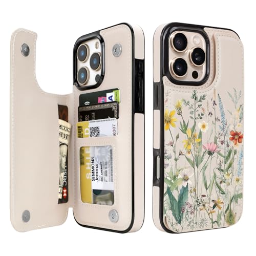 uCOLOR Schutzhülle für iPhone 16 Pro Max mit Kartenhalter, PU-Leder, RFID-blockierend, für Damen und Herren, Design (Wüstenblume) von uCOLOR