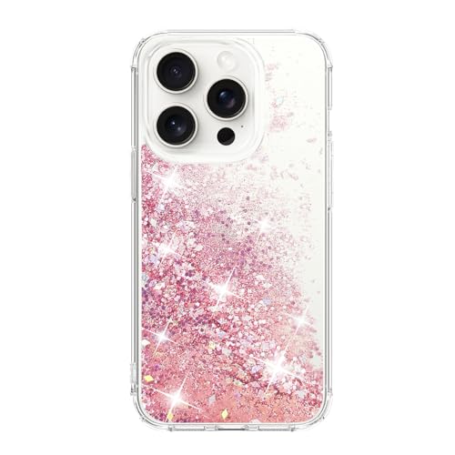 uCOLOR für iPhone 15 Pro 6,1 Zoll Wasserfall Funkelnder Treibsand Dünn Slim Liquid Case Hard PC mit Soft TPU Bumper Crystal Clear Case (Rose Pink, iPhone15 Pro 6.1") von uCOLOR
