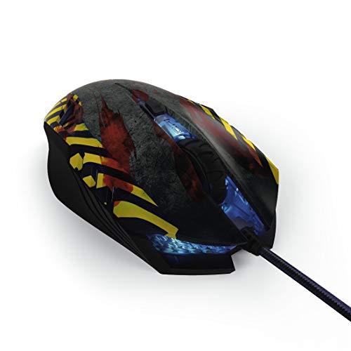 uRage Morph – Zombie Gaming-Maus (2 m Kabel, USB, DPI verstellbar bis 2400, 5 programmierbare Tasten, LED) schwarz/gelb/blau/rot von uRage