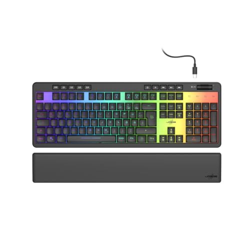 uRage Gaming-Keyboard Exodus 515 Illuminated, transparente Tastatur mit Abnehmbarer Handballenauflage, 10-stufige RGB-Beleuchtung, QWERTZ-Layout, in schwarz von uRage