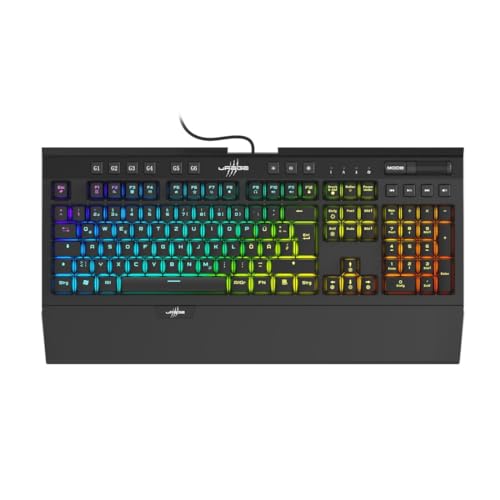 uRage Gaming Tastatur "Exodus 900 Mechanical" QWERTZ (Gamer Keyboard, mechanisch, lineare Braune Switches, lautlos, DE Layout, Anti-Ghosting, RGB beleuchtete Tasten, Handballenauflage, Kabel) schwarz von uRage