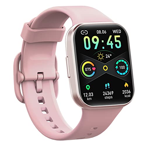 Smartwatch Damen Herren, 1,69" Touchscreen Smart Watch Uhr, Fitnessuhr mit Pulsuhr Herzfrequenz Schlafmonitor Schrittzähler, IP68 Wasserdicht 25 Sportmodi Armbanduhr Sportuhr für iOS Android Rosa von uaue