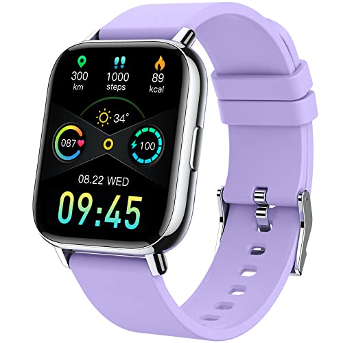 Smartwatch Damen Herren, Fitnessuhr mit 1,69" Touchscreen Smart Watch Fitness Tracker, Pulsuhr Herzfrequenz Schlafmonitor Schrittzähler Kalorien, IP68 Wasserdicht Sportuhr für iOS Android Motast Lila von uaue