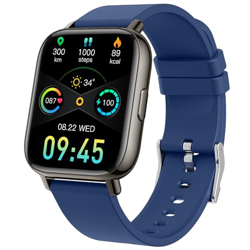 Smartwatch Damen Herren, Fitnessuhr mit 1,69" Touchscreen Smart Watch Uhr, Fitness Tracker, Pulsuhr Herzfrequenz Schlafmonitor Schrittzähler, IP68 Wasserdicht Sportuhr für iOS Android Motast Blau von uaue