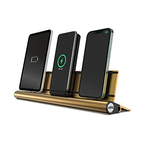 Universal Ladestation für Smartphones Tablets und AirPods, udoq 400, Aluminium, Gold, mit Power Delivery Fast Charging und Wireless Adapter (Gold) von udoq