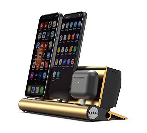 udoq 250 Ladestation für iPhone und AirPods, hochwertiges Design 4mm Aluminium, Lightning Kabel, Gold von udoq