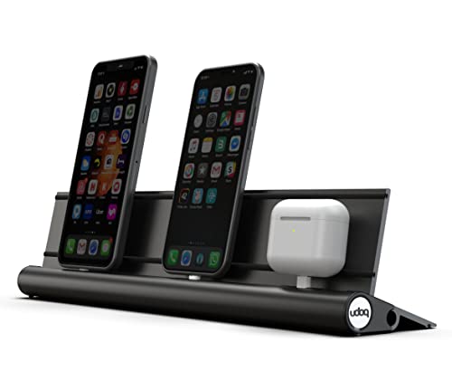 udoq 400 Ladedock für iPhone und AirPods, Lightning Kabel, hochwertiges Design, 4mm Aluminium, dunkelgrau von udoq