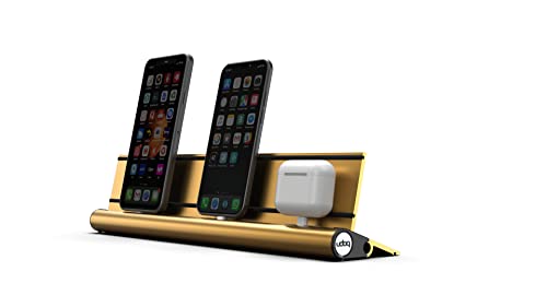 udoq 400 Ladestation für iPhone und AirPods, hochwertiges Design 4mm Aluminium, Lightning Kabel, Gold von udoq