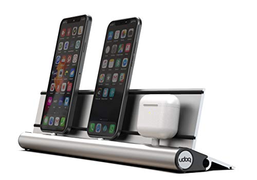 udoq 400 Ladestation für iPhone und AirPods, hochwertiges Design 4mm Aluminium, Lightning Kabel, Silber von udoq