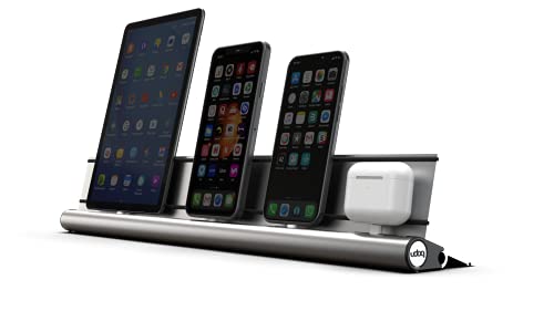 udoq 550 Ladestation für iPhone Tablet und AirPods, hochwertiges Design 4mm Aluminium, 4 Lightning Kabel, Silber von udoq