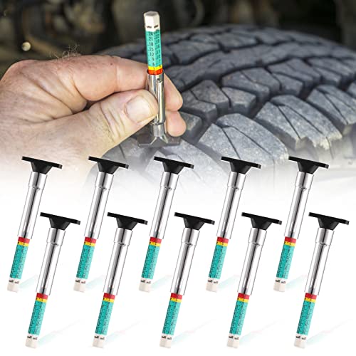 Reifen Profiltiefenmesser Reifenprofilprüfer Reifenprofiltiefenmesser Farbcodierter Reifentiefenmesser Tragbar Reifentiefenmesswerkzeug in 25mm/32 Zoll Radprofilprüfer Reifenmesswerkzeug, 10 Stück von ueslwser