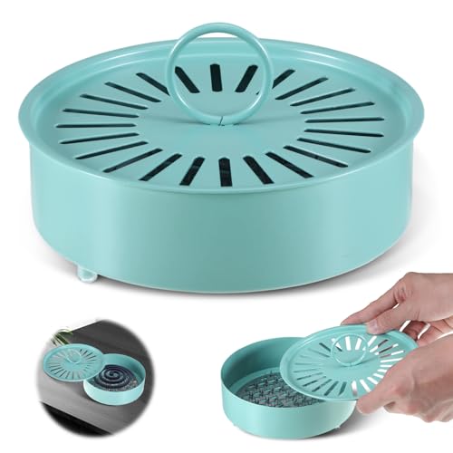 ueslwser Moskito Spulenhalter, Metall Mückenspirale Behälter mit Deckelgriff, Mückenspirale Halter Räucherspiralen Halter, Moskito Spulenbox für Haus Garten Camping Outdoor(Blau) von ueslwser
