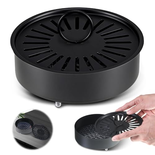 ueslwser Moskito Spulenhalter, Metall Mückenspirale Behälter mit Deckelgriff, Mückenspirale Halter Räucherspiralen Halter, Moskito Spulenbox für Haus Garten Camping Outdoor(Schwarz) von ueslwser