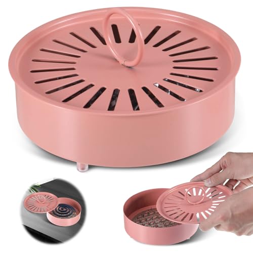 ueslwser Moskito Spulenhalter, Metall Mückenspirale Behälter mit Deckelgriff, Mückenspirale Halter Räucherspiralen Halter, Moskito Spulenbox für Haus Garten Camping Outdoor (Rosa) von ueslwser