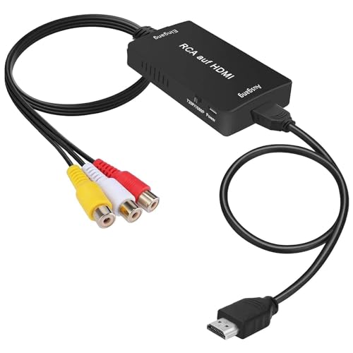 uhddadi RCA auf HDMI Konverter, 1080P Composite CVBS AV zu HDMI Video Audio Konverter Adapter mit HDMI-Kabel für PS2/Xbox/SNES/ N64/ VHS/VCR Videorecorder DVD, Unterstützt PAL/NTSC（Schwarz） von uhddadi