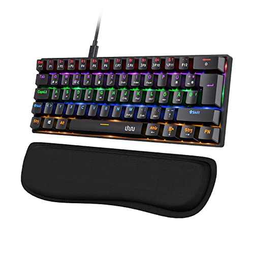 uhuru 60% Mechanische Gaming Tastatur, Kabelgebundene Mechanische Tastatur mit 62 Tasten, RGB-Hintergrundbeleuchtung, Anti-Ghosting, Blaue Schalter, Multimedia-Tasten & Gaming-Software – (DE-Layout) von uhuru
