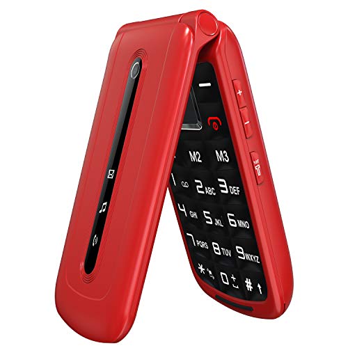 Klapphandy ohne Vertrag mit großen Tasten, Ukuu Seniorenhandy mit Notruf-Knopf und Taschenlampe 2,4-Zoll-Display Dual SIM 900 mAh Akku Lange Standby-Zeit Mobiltelefon - Rot von ukuu