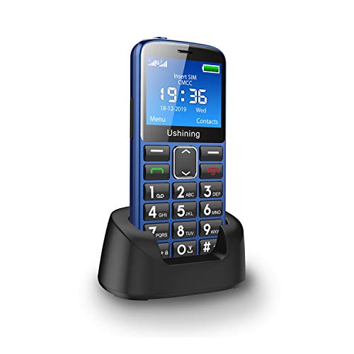 ukuu Seniorenhandy ohne Vertrag mit großen Tasten 1000 mAh Akku Lange Standby-Zeit, Dual SIM mit Notruftaste 2,4 Zoll Farbdisplay Rentner Handy große Tasten mit Ladestation - Blau von ukuu