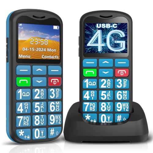 ukuu 4G Seniorenhandy Ohne Vertrag Lange Standby Zeit Rentner Großtasten Handy mit Ladestation 1,8 Zoll Farbdisplay Dual SIM SOS Notruftaste Blau von ukuu