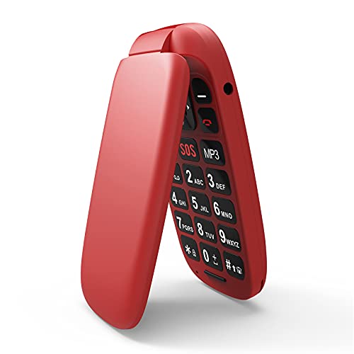 ukuu Klapphandy 1,8" GSM Mobiltelefon Dual SIM Seniorenhandy ohne Vertrag mit großen Tasten und Batterie mit großer Kapazität Kinderhandy - Rot von ukuu