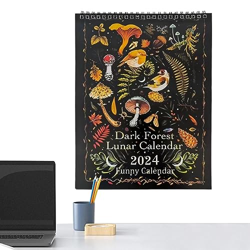 2024 Dark Mondkalender - Wandkalender 2024 Dark - Dunkler Wald-mondkalender 2024, Dark Lunar Calendar Bunte Waterink-Wandkalender For Das Home Offic Dekorativer, 29x21x0.6 Cm von ulapithi